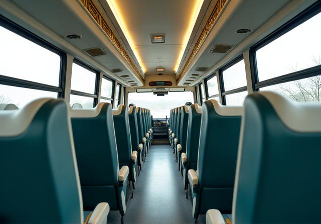 Clean and spacious interior of a CeltPath bus with comfortable reclining seats