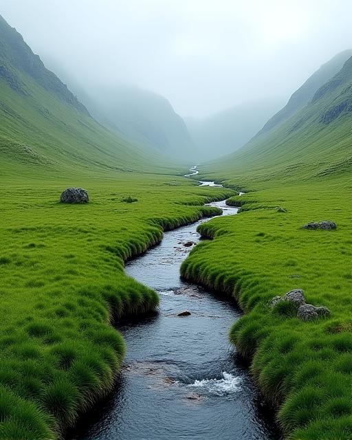 Pristine green valley in Ireland with a clear stream